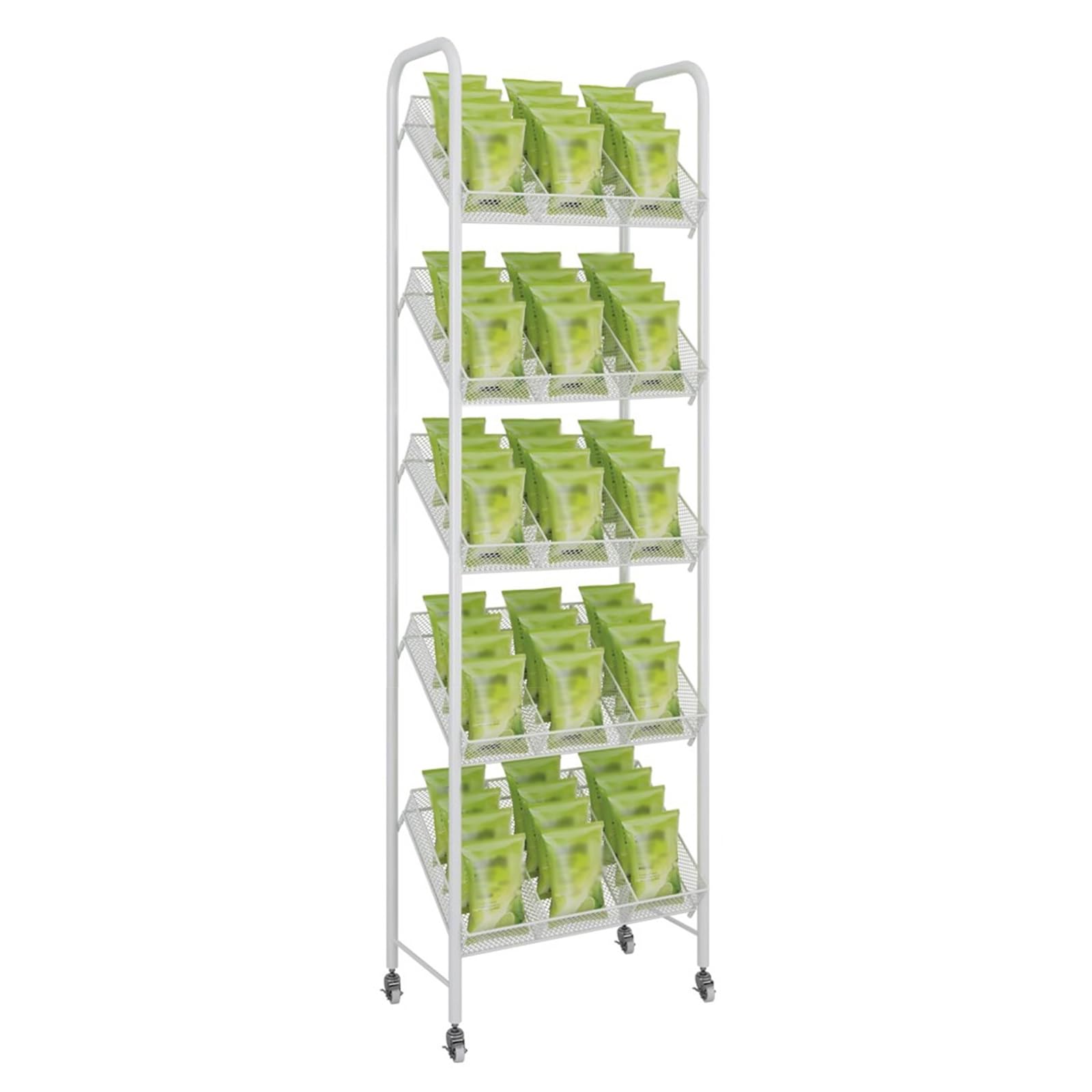 METTEOR Supermarket Potato Chip Snack Holders Shelf 5 Layer, Cosmetics Skincare Display Stand, Open Iron Storage Rack,Merchandise Display Shelves (White 5 layer 55x29x156cm)