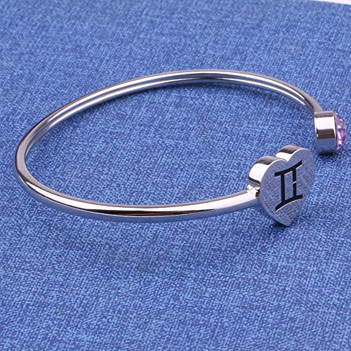Image of Zodiac Birthstone Bracelet Jewelry Open Cuff Bracelet with Birthstone Birthday Gift for Her (Gemini)