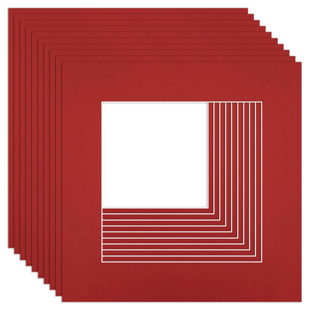 Procut Global 6x6" Crimson Picture Mounts to Fit 4x4" Aperture - Precision Cut Cardboard Photo Mount - Ideal for Frames, Prints, Artwork & Certificates - Sizes & Colours Available - 10 Pack
