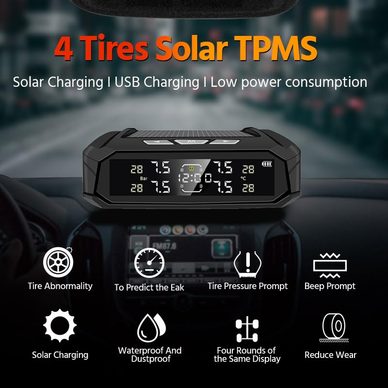 Tpms Sistema di monitoraggio della pressione dei pneumatici Alimentazione radio solare Display digitale Sistemi di allarme di sicurezza automatica Pressione dei pneumatici Pressione Pneumatici(K10P)