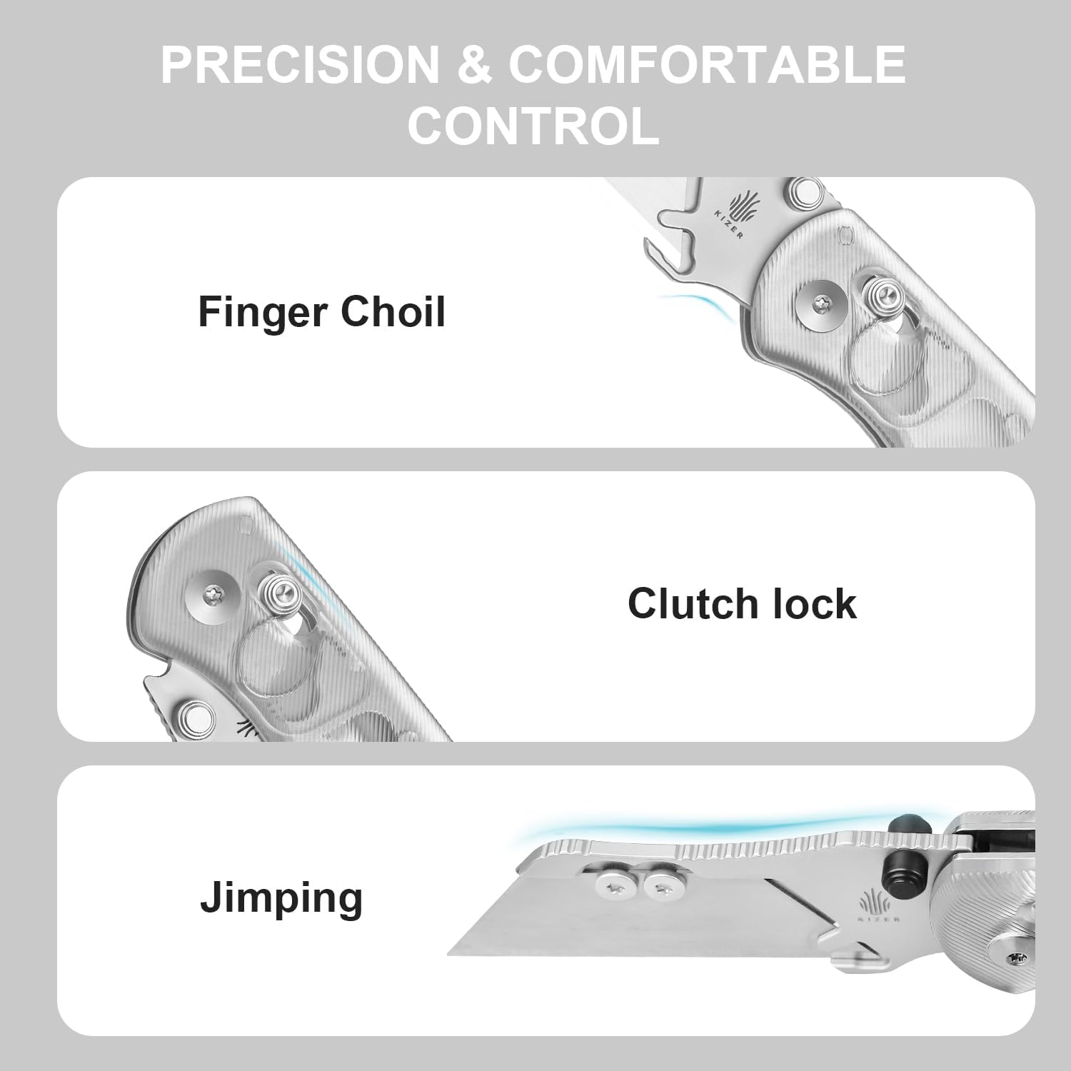 Kizer Drop Bear(Dual-screw Version) Folding Utility Knife, Clutch Lock Box Cutter EDC Pocket knife with 10PCS Razor Blades, Pocket Knives with Pocket Clip for Men Women V3619JA5