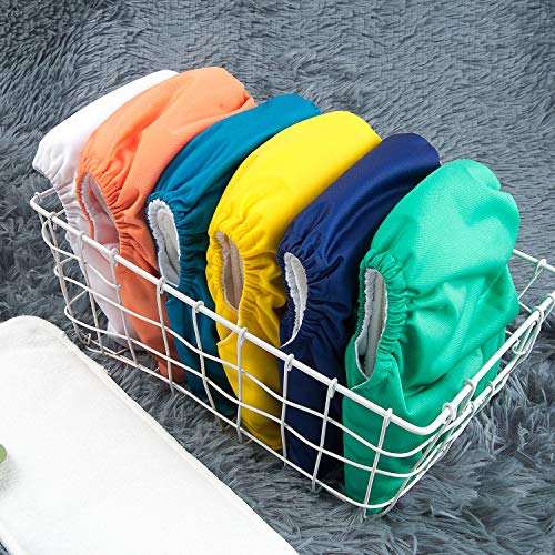 Image of ALVABABY Baby Cloth Diaper 6 Pack with 12 Inserts One Size Cloth Diaper Covers Adjustable Washable Reusable for Baby Girls and Boys