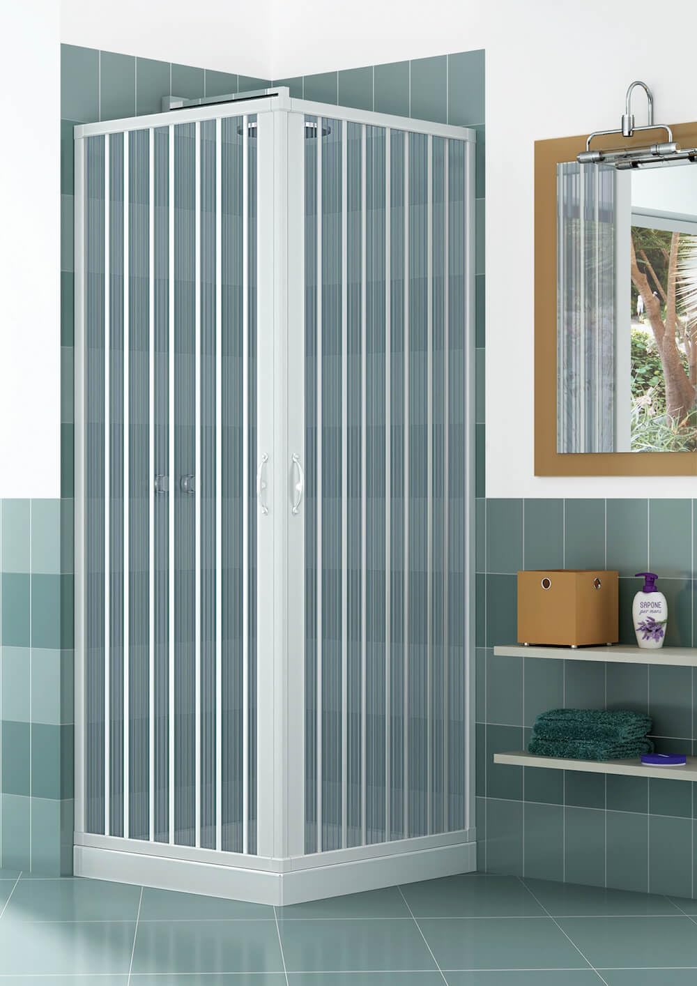 Box Doccia Angolare 80x80 cm 2 Ante a Soffietto in PVC H185 Manen Bianco