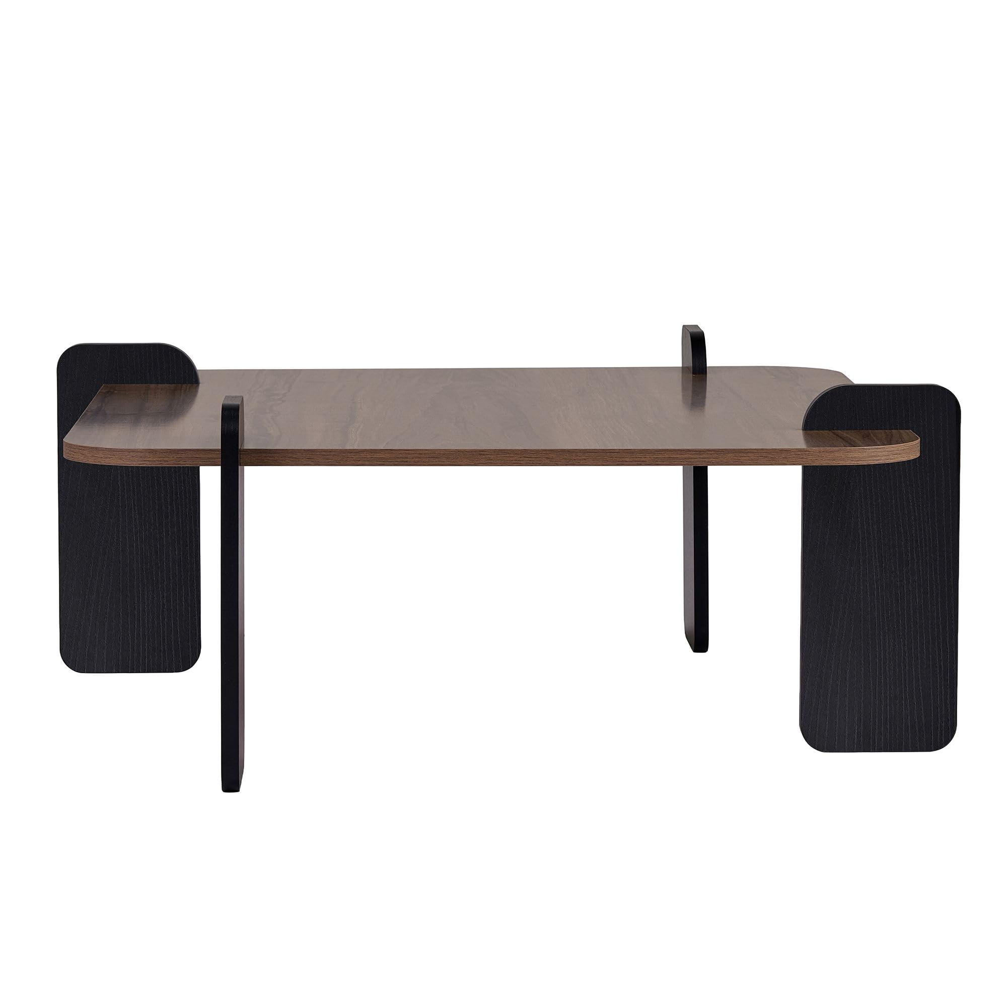 Stilvoller Couchtisch, Walnuss & Holz Schwarz, 90 x 35 x 90 cm | 100% melaminbeschichtet, 18 mm stark | Werkzeuglose Montage