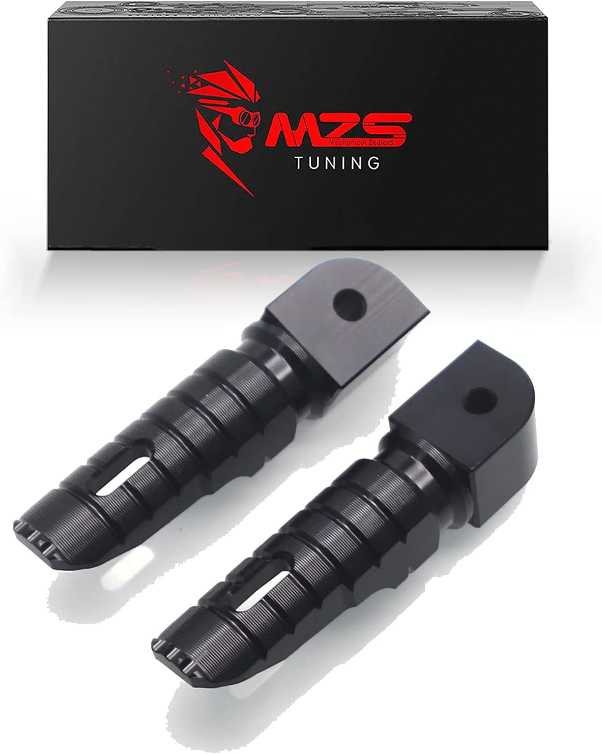 MZS Motorcycle Foot Pegs, Aluminum Passenger Footpeg Rear Footrest Rest Pedal Adjustbale Black Compatible with Z400 Z650 Z900 Z1000 Z1000SX ZX6R ZX10R ZX14R Concours EX 250 300 400 650