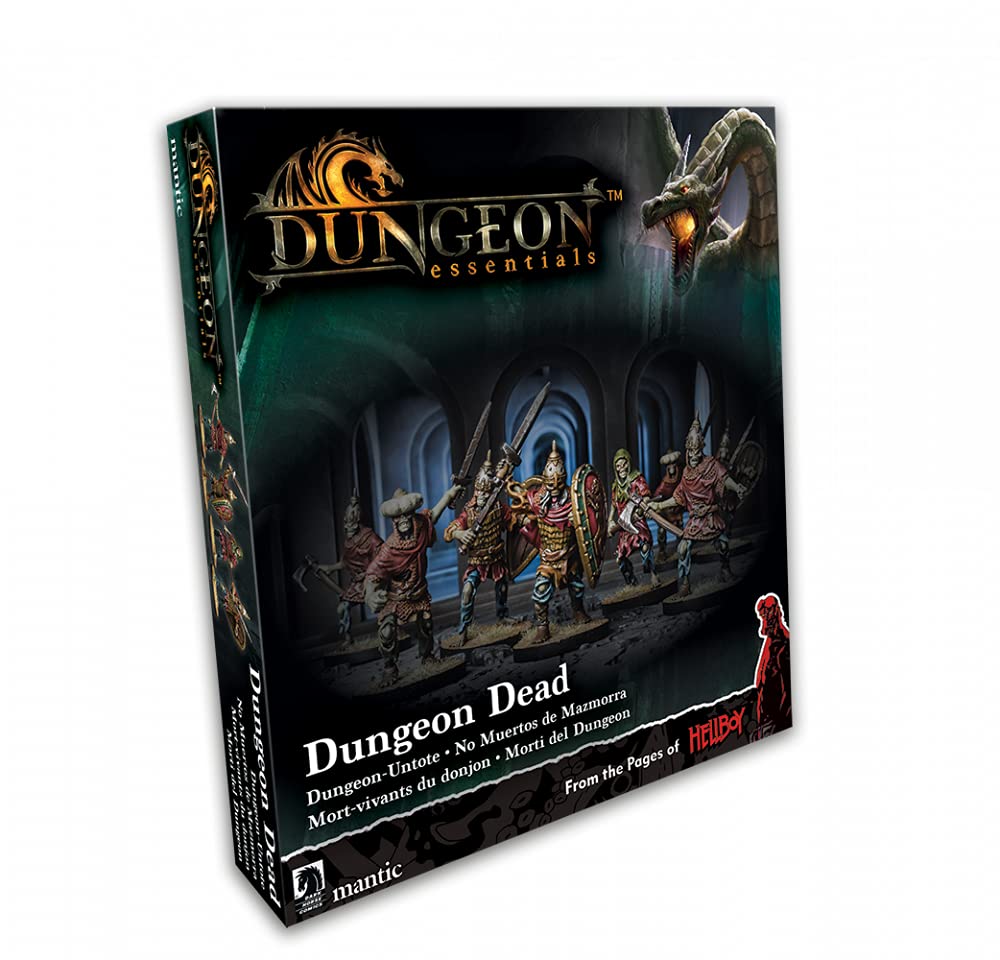 Mantic Dungeon Essentials: Dungeon Dead - Tabletop Game - Grey Plastic Miniatures - 10 Miniatures, Rulebook - Age 18+