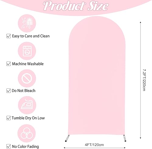 Miniatura 2 de Cubierta de arco de boda ajustable de elastano de 7.2 pies, cubierta de fondo de arco rosa con parte superior redonda para boda, fiesta de
