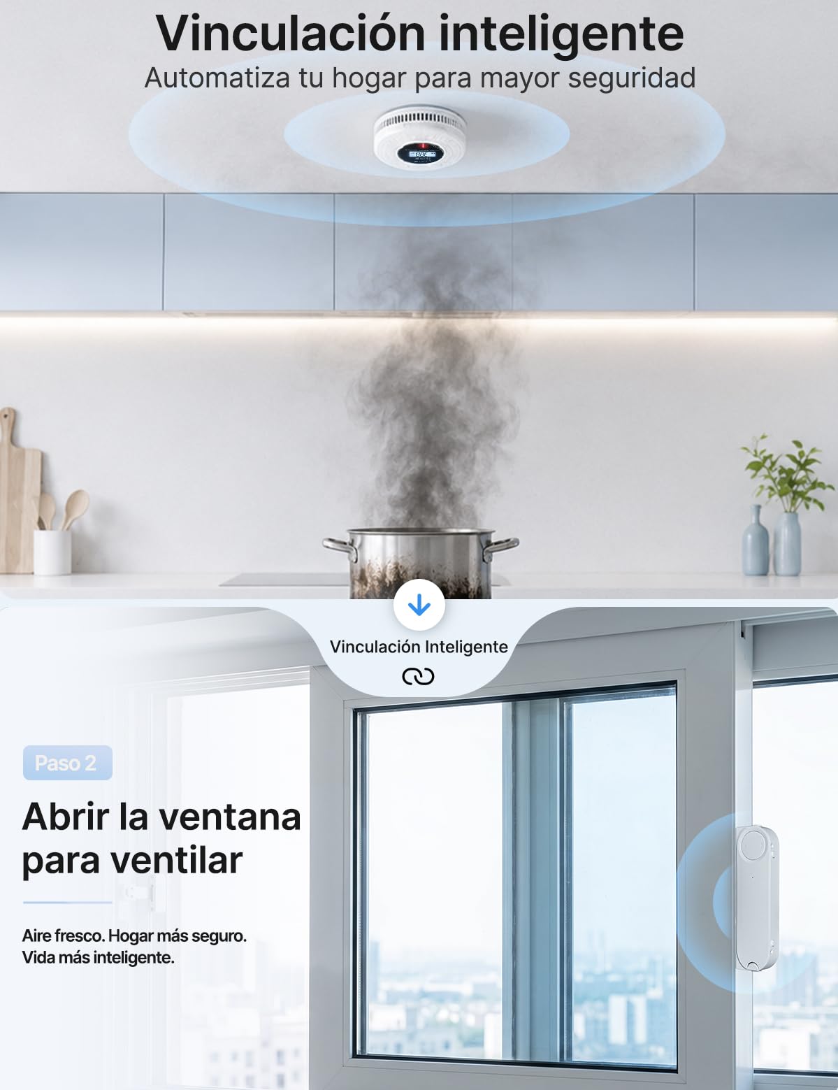 MOES Detector de Humo y Monóxido de Carbono Inteligente Zigbee, 2 Uds | Requiere gateway Zigbee, vida útil de 10 años, datos LCD en tiempo real, alarma de 85 dB, control por app