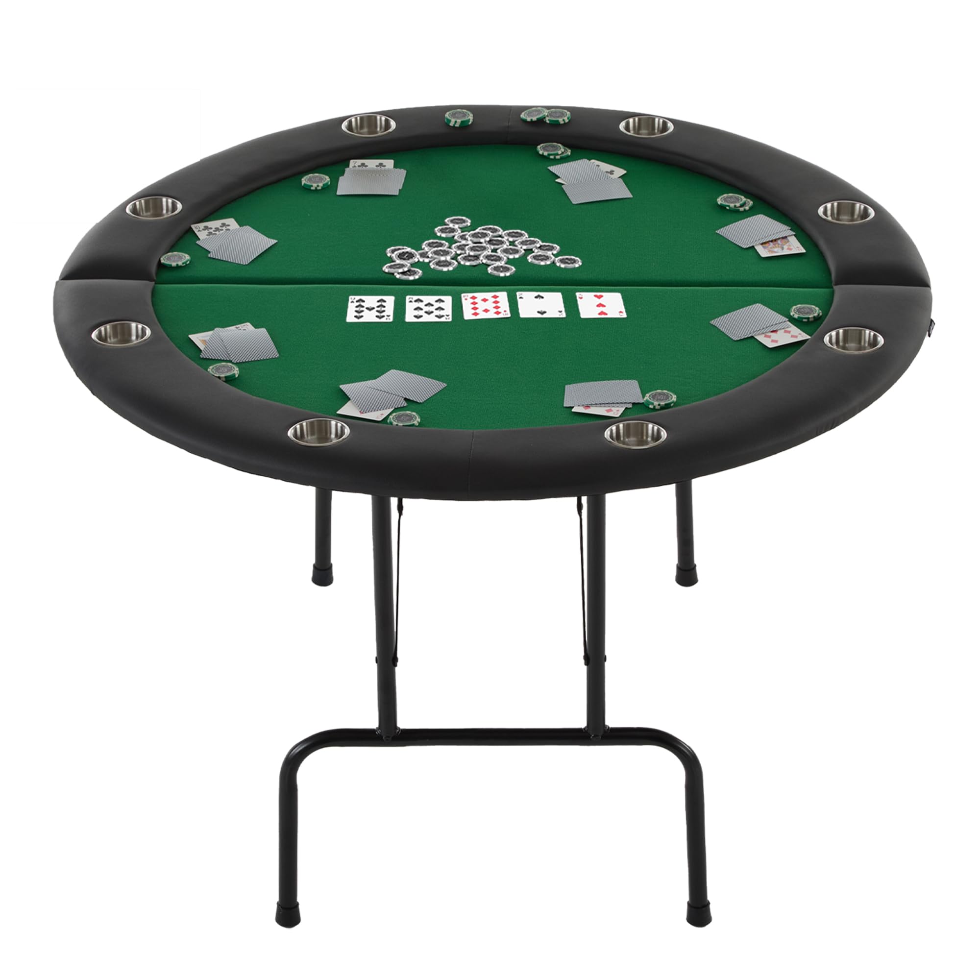Mingone Tavolo da Poker Pieghevole, 8 Posti con Portabicchieri, Tappeto in Feltro, per Texas Hold'em, Blackjack e Giochi da Casinò a Casa (Green, Cerchio)