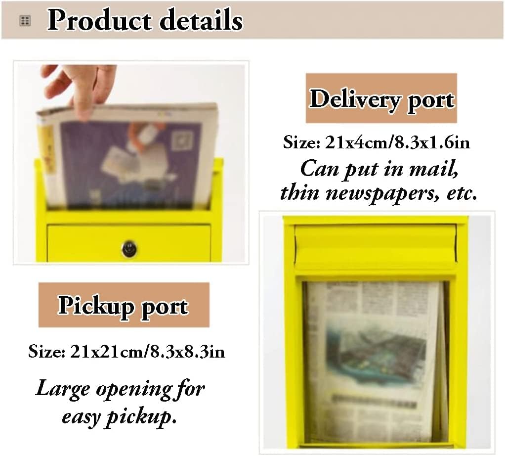 POCHY Exquisite Mailbox Rectangular Mailboxes Galvanized Sheet Mailbox Outdoor with Lock Post Box with Window Wall Mount Drop Box Home Mail Manager Safer
