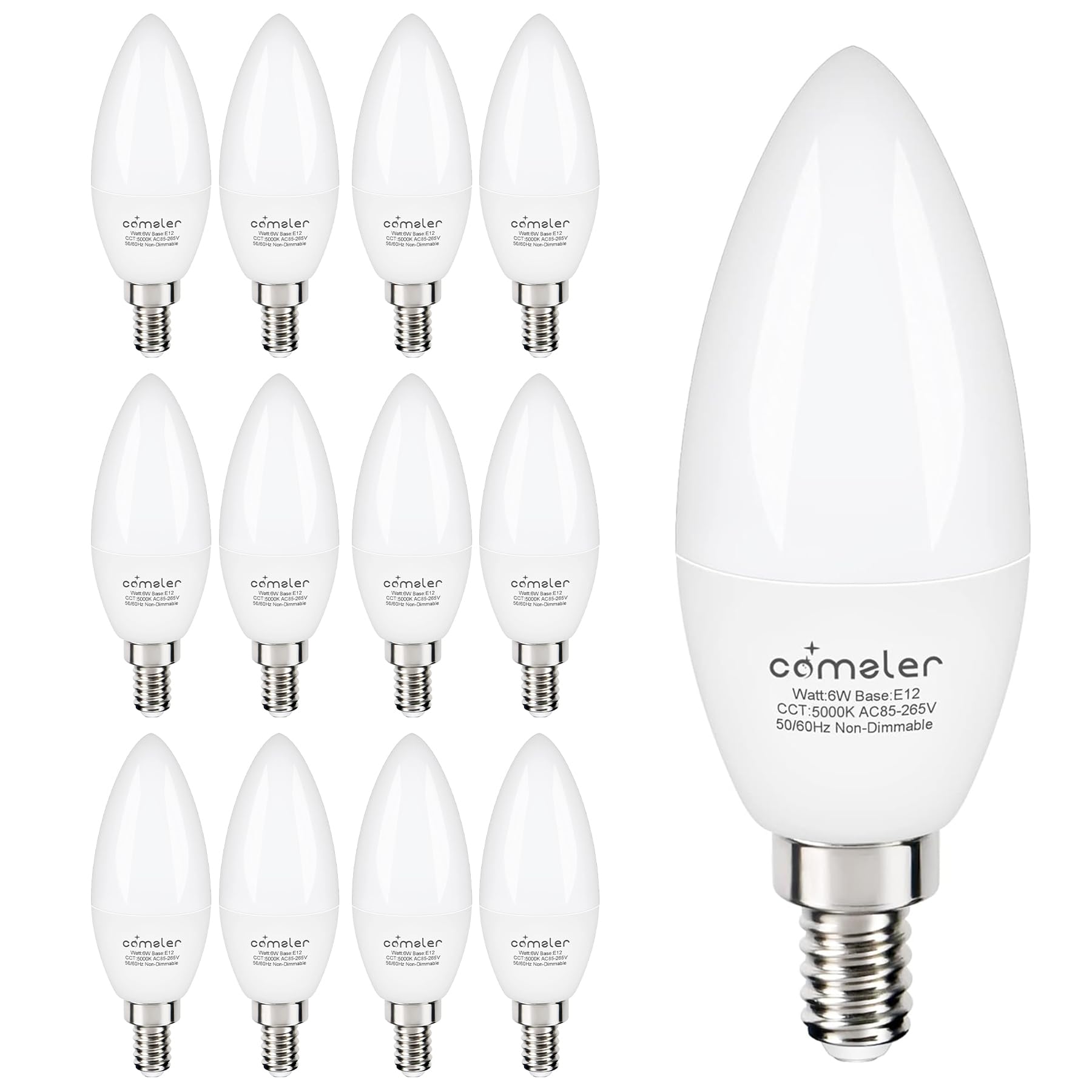 comzler 12 Pack E12 LED Candelabra Light Bulb 60W Equivalent 5000K Daylight