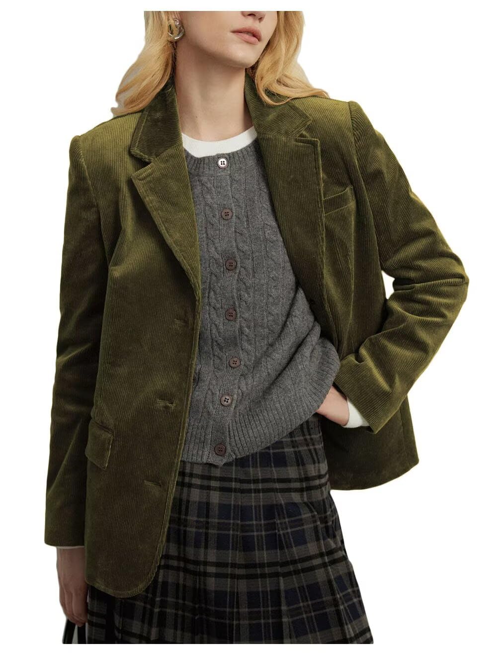 Corduroy Blazer Jackets for Women Business Casual Single Breasted Long Sleeve Open Front Outerwear Coats
