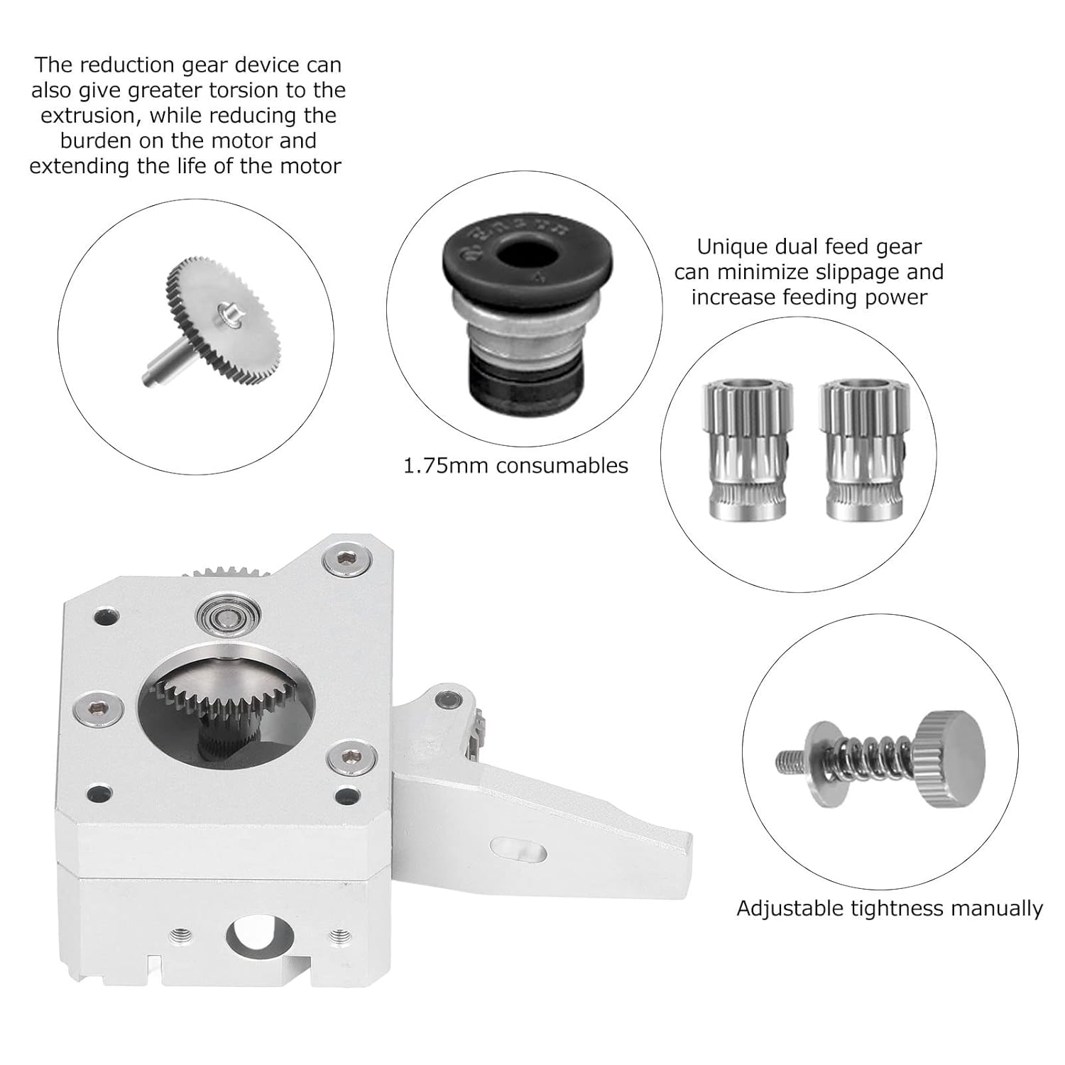 review Hardened Steel Silver Dual Gear Extruder MK8 3D Printer Accessory Replacement Part for Prusa I3 Mk3(Left Hand)