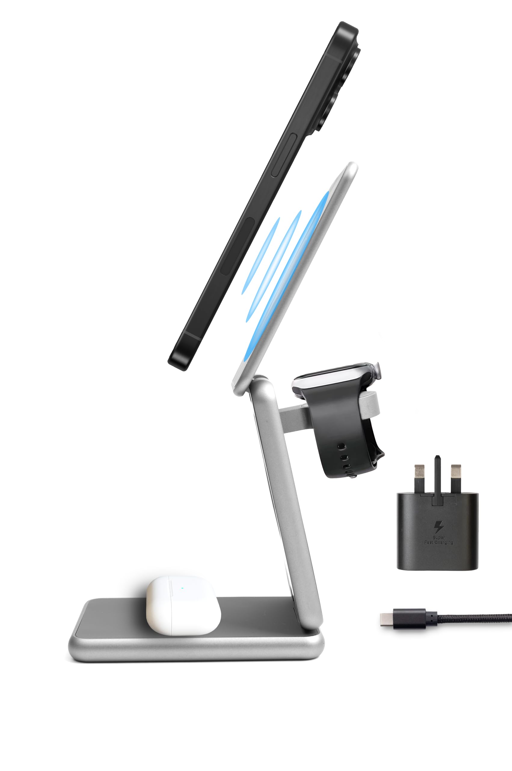 3IN1 WIRELESS CHARGING STAND With MAGSAFE/Qi, certified for Iphone/Samsung Devices and Accessories,Wireless MagSafe Charging Stand Station,15W Fast Charging series for Devices,Smart Watch