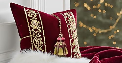 Miniatura 2 de Elegante borla de llave hecha a mano de 4 pulgadas (3.9 in), lazo acentuado con borlas de corona (estilo # KTAX4), borgoña, dorado, rojo,