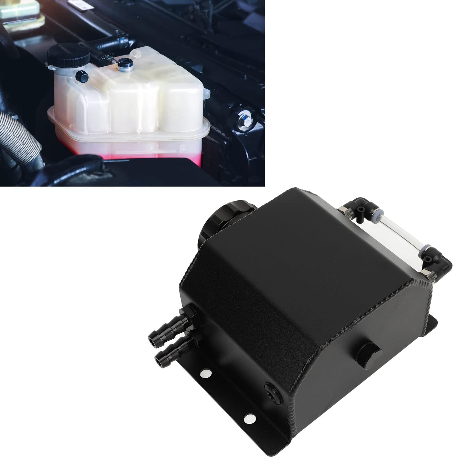 Tanque de Expansión de Depósito ,Tanque de Radiador de Refrigerante de Alta Precisión Sellado Estable Resistente Al Calor para Automóvil (Negro)