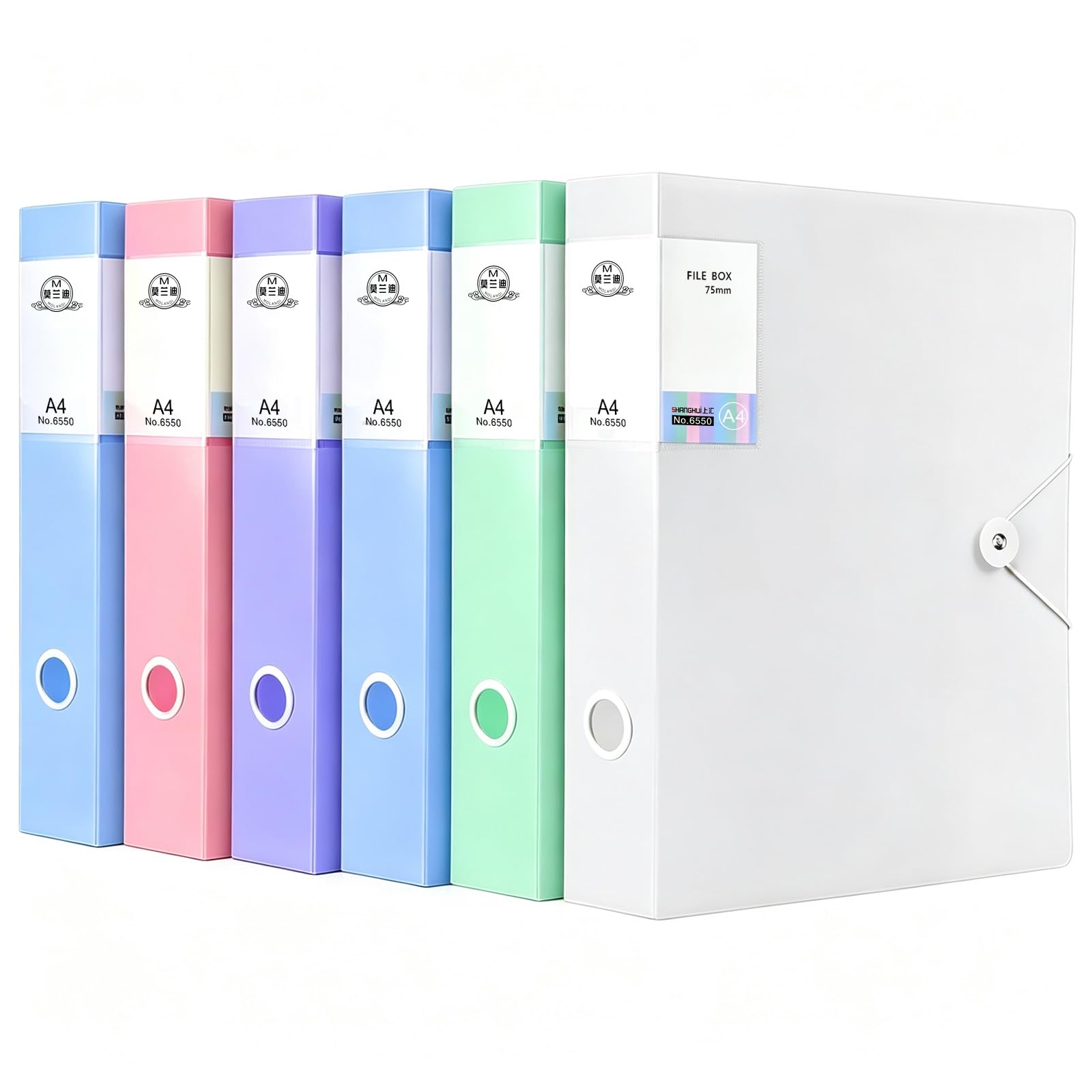 6 Pack Box Files A4, 75mm Spine Large Filing Boxes for Paperwork, Foldable Document Box Files with Label and Ring Pull for Home Office, School Archive, Waterproof Morandi Colors Foolscap Box Files