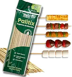 50 Espeto Palito Bambu 25cm Churrasco Doce Buffet Artesanato Natural