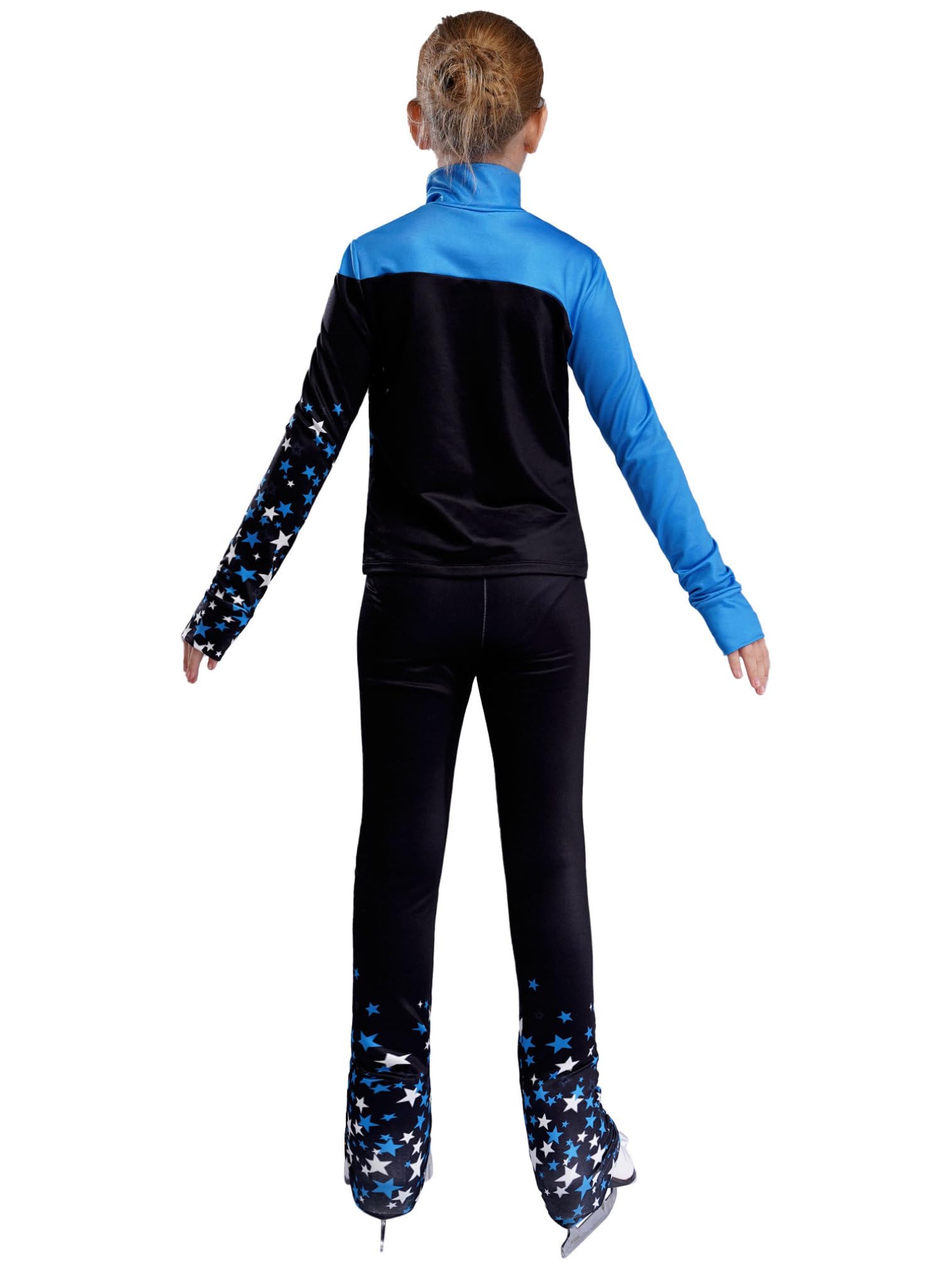 ranrann Ensemble Patinage Artistique Fille Veste Chaud Polaire avec Pantalon Collant Legging Tenue Patinage sur Glace Sport D Bleu 11-12 ans
