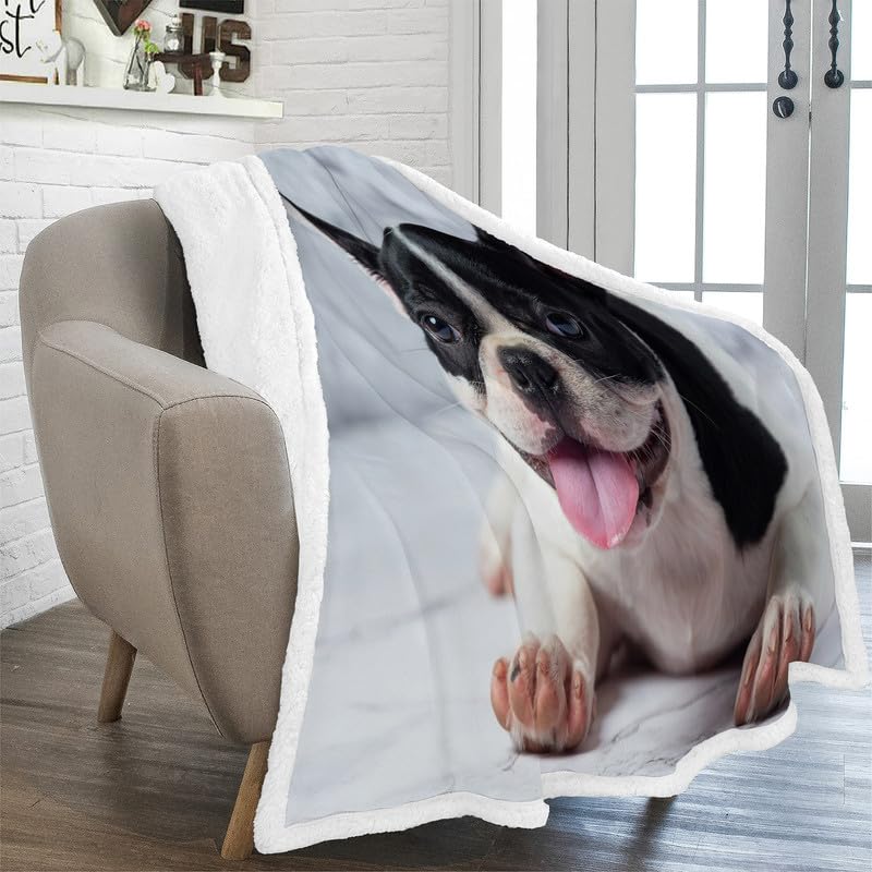 Sherpa-Decke Mit Französischer Bulldogge – Kuschelweich, 127x152 Cm, Für Bett & Sofa