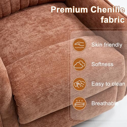 Image of Manual Swivel Rocker Recliner Chair for Adults, Overstuffed Reclining Glider Chair for Nursing with Vibration Massage & Heat, Living Room Rocking Recliner 2-Stage backrest, Chenille Fabric Orange