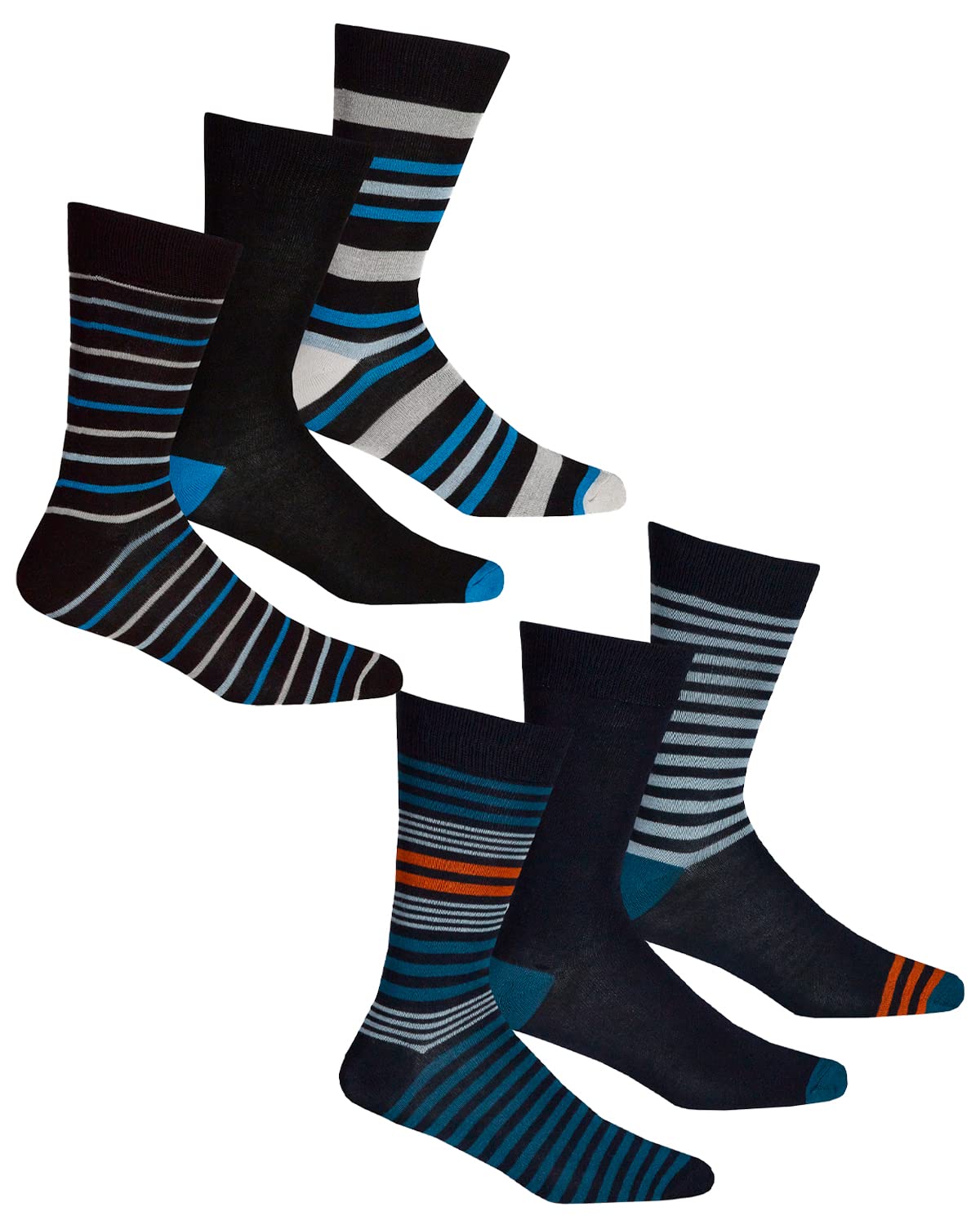 Undercover lingerie 6 Pairs PR Mens Striped Bamboo Mid Calf Socks 40B530 Blue/Teal