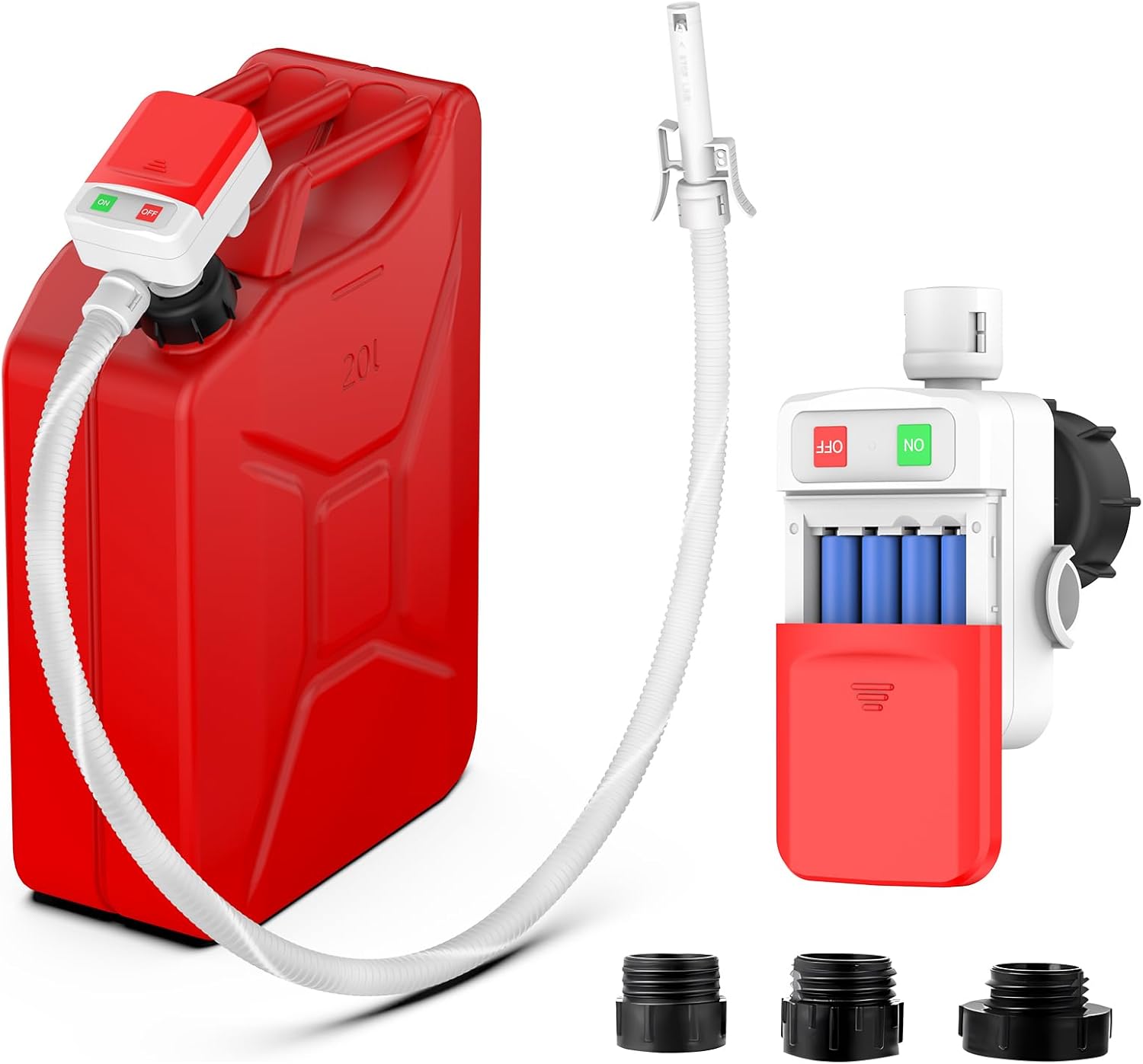 Fuel Transfer Pump with Auto Stop Sensor Overfill Protection, 3.2 GPM Portable Automatic Fuel Transfer Pump Kit with 4 Tank Adapter, Portable Gas Pump for Oil, Diesel, Gasoline White