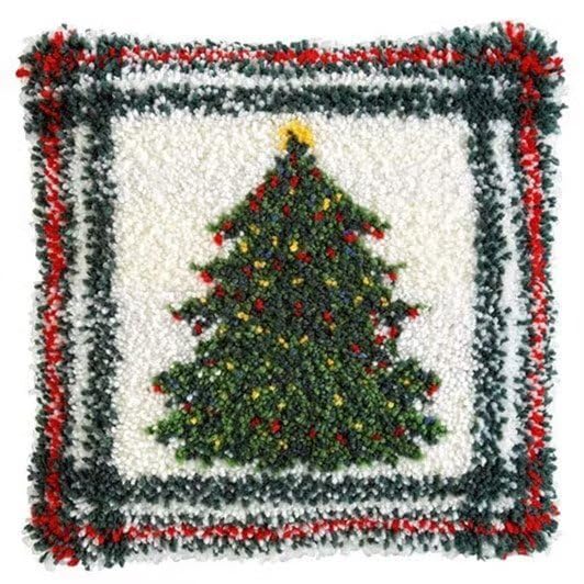ROCKY&CHAO Christmas Tree 43x43cm Latch Hook Kit for Adults & Kids DIY Cushion Making Craft Kits with Yarn & Canvas and Crochet Needle, Latch Hook Pillow Cover Adult Craft Kits Home Decor for Women — image 1