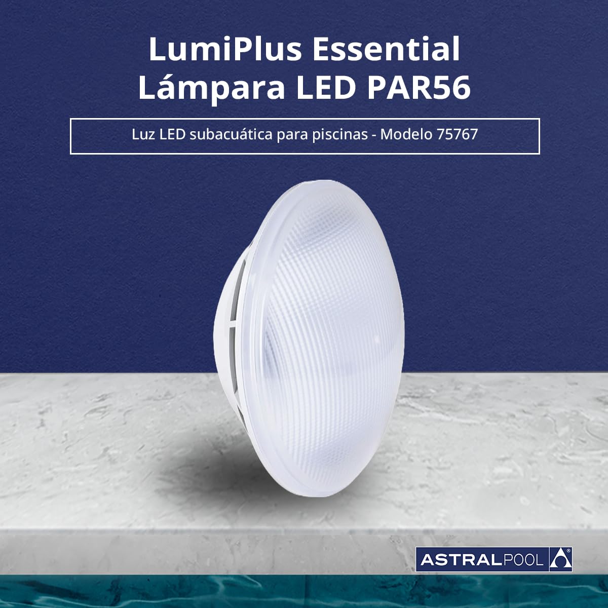 Astralpool Lámpara LED - Subacuática - Multicolor PAR56 RGB - Piscinas - Sumergible hasta 2 m - 12 colores, 8 secuencias, 8 velocidades
