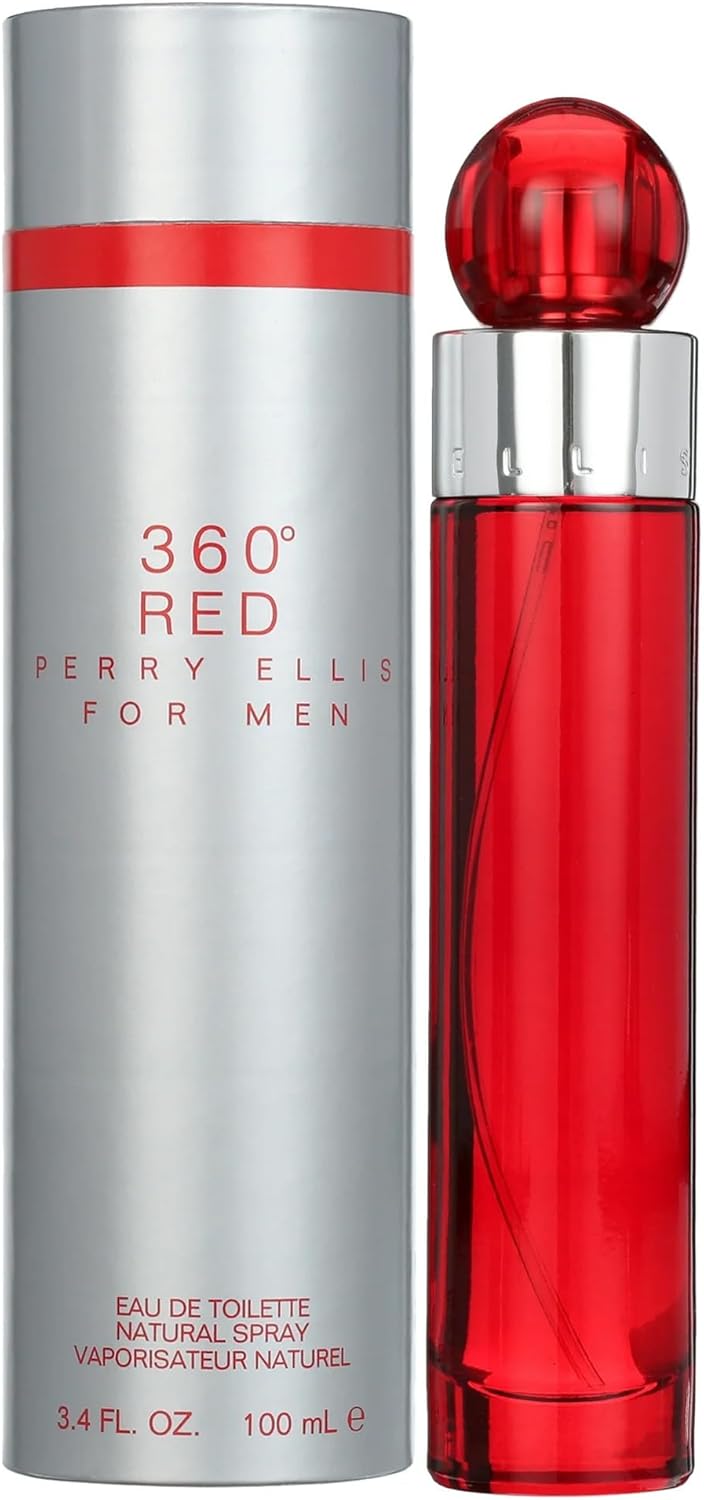 Perry Ellis 360° Red Eau De Toilette Spray for Men - Mens Cologne, Long Lasting Perfume, EDT, Fragrance with Notes of Clove, Cinnamon & Patchouli - 3.4 fl oz (100 mL)