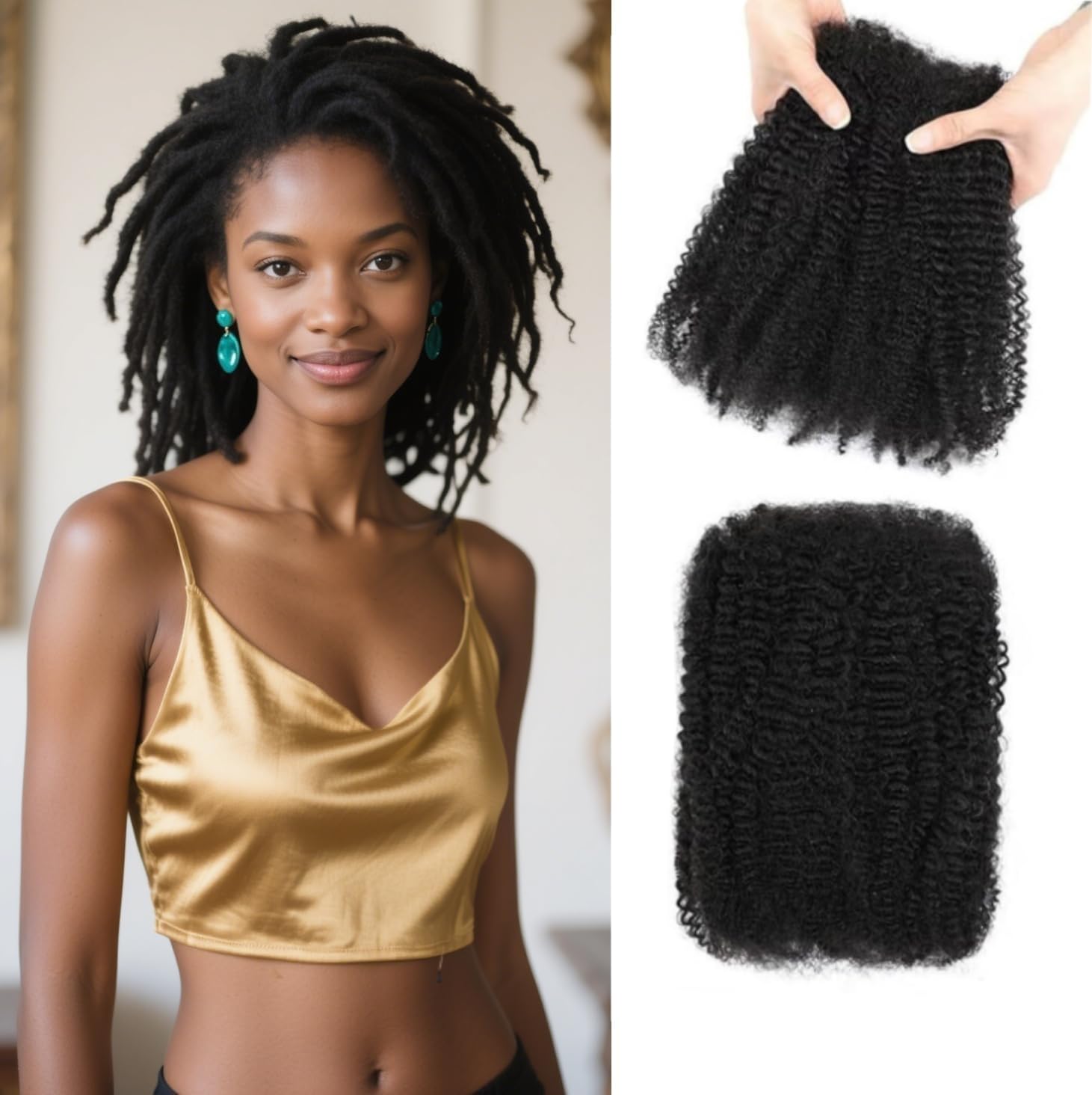 Datanala Afro Kinkys Bulk Human Hair 100% Natural Black Human Hair for Dreadlocks Extensions Locs Repair
