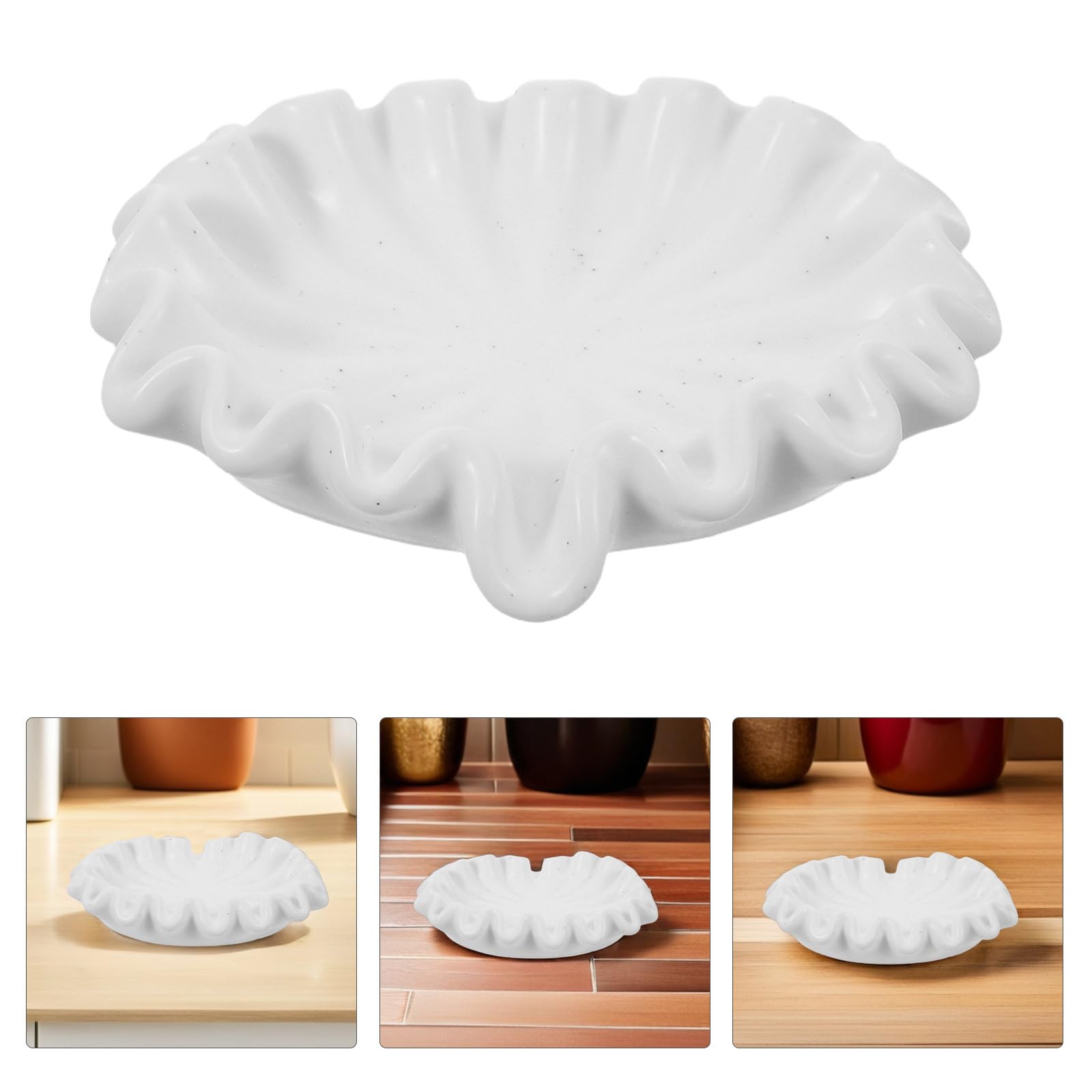 Jabonera de Cerámica Forma de Hoja de Loto Color Blanco para Baño