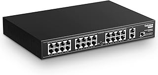 24 Port PoE Switch, 10/100Mbps PoE+ Ports, 2 Gigabit Ethernet Uplink, 1 SFP Port, IEEE802.3af/at, Max 300W, Port-Based VLAN, 250m PoE Extend, RackMount Fanless Unmanaged Ethernet Switch