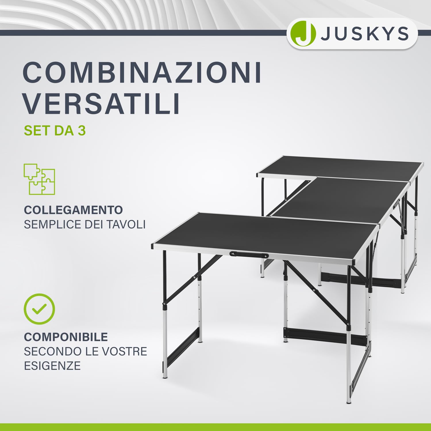 Juskys tavolo multiuso 3 pezzi in alluminio – pieghevole e regolabile in altezza, 100×60 cm, per mercatino, lavoro o campeggio – nero
