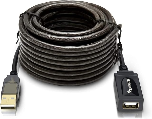 BlueRigger USB Active Extension Cable (5M - 16FT, Long Cord, USB2.0 Extender, Male to Female Repeater)- for Game Consoles, Printer, Camera, Keyboards