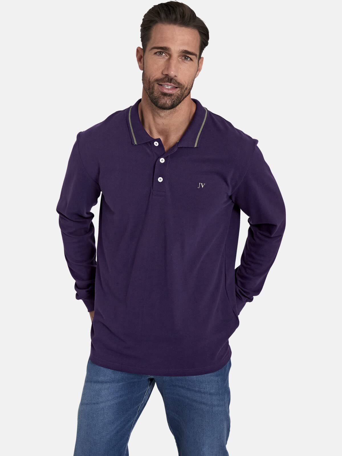 Jan Vanderstorm Herren Langarm-Poloshirt Ellis | | aus 100% Baumwolle | Longsleeve mit Polokragen | gerade geschnitten | große Größen in Gr. L-7XL