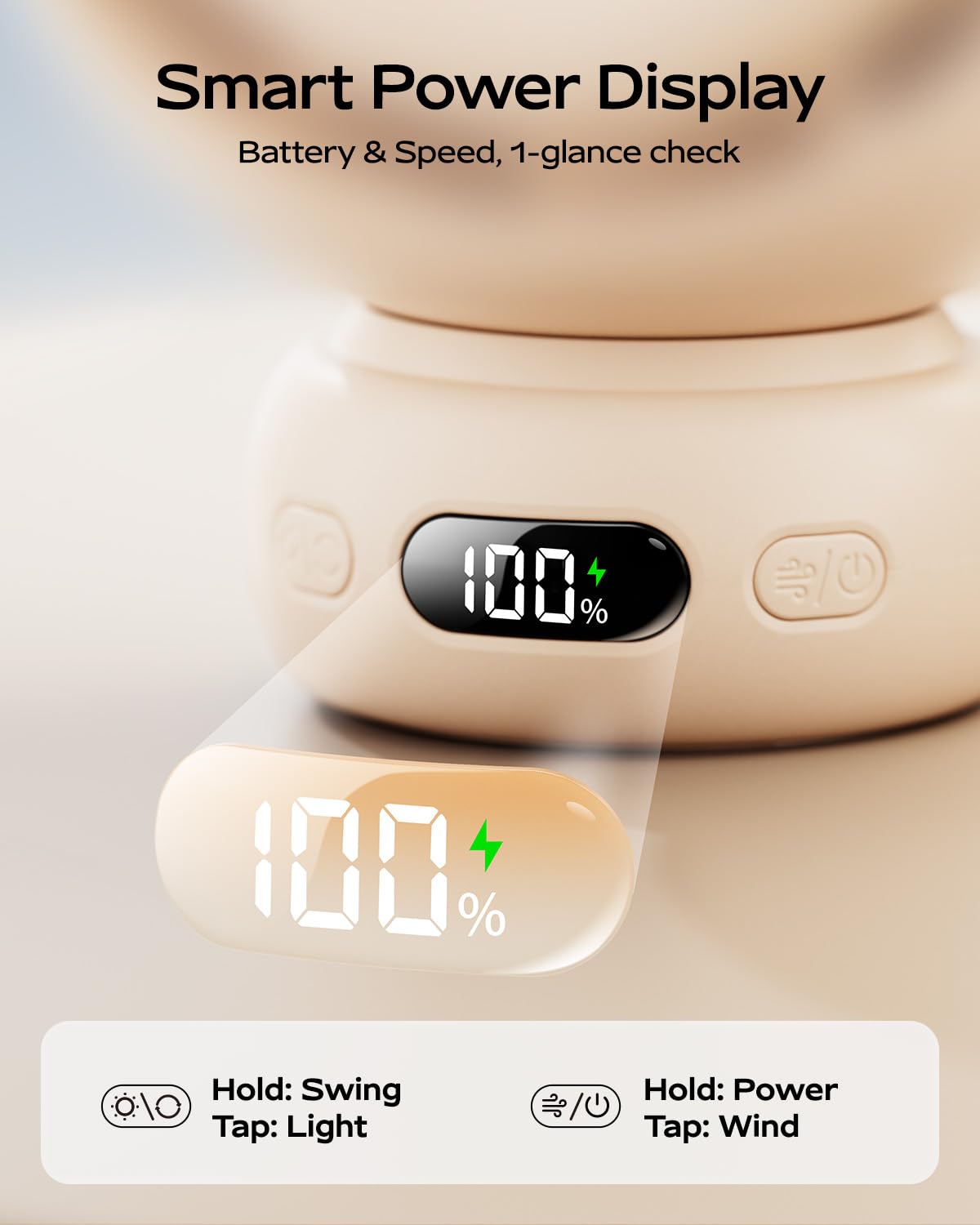 Ventilateur portable pour poussette avec oscillation automatique de 60 °, marron | Trépied flexible, rechargeable USB-C, batterie longue durée, moteur silencieux, refroidissement à 4 vitesses