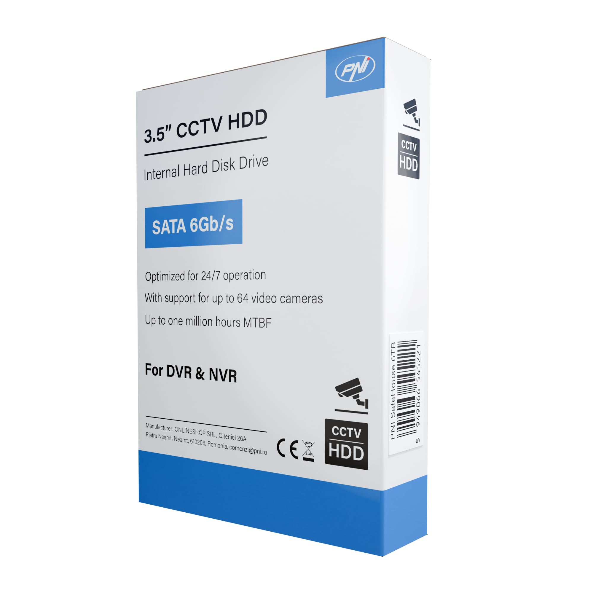 Hard Disk interno PNI SafeHouse 6TB 3,5" HDD, CCTV, 128MB, SATA III, 7200 RPM per sistemi di sorveglianza