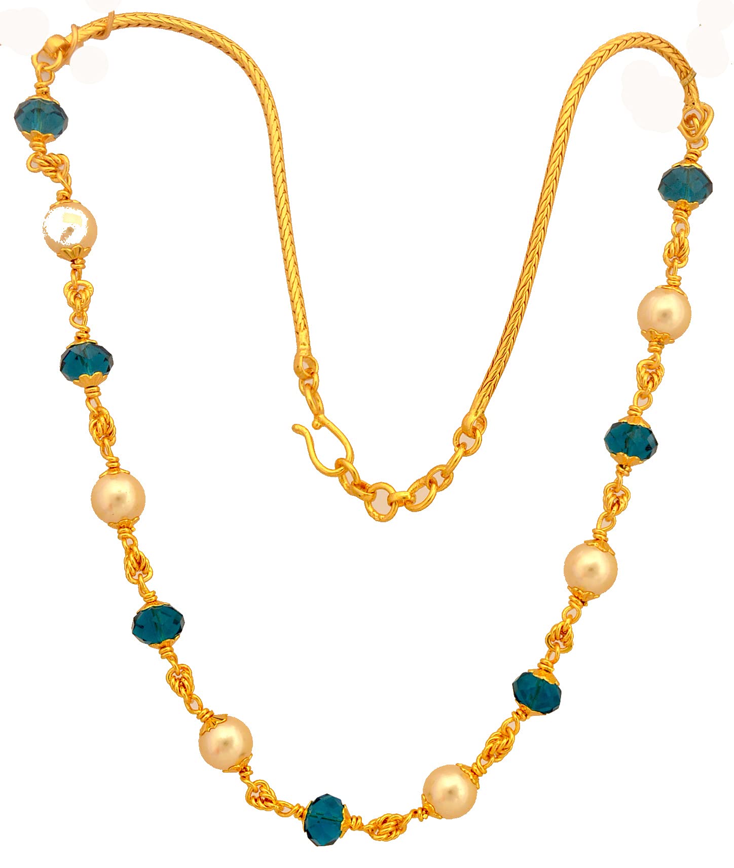 Radhas Creations GOLDEN chain with blue crystal, cream pearl necklace 18 inches length One Gram Gold Plated For Women and Girls No.898 (B09BYTP9WF) Amazon Price History, Amazon Price Tracker