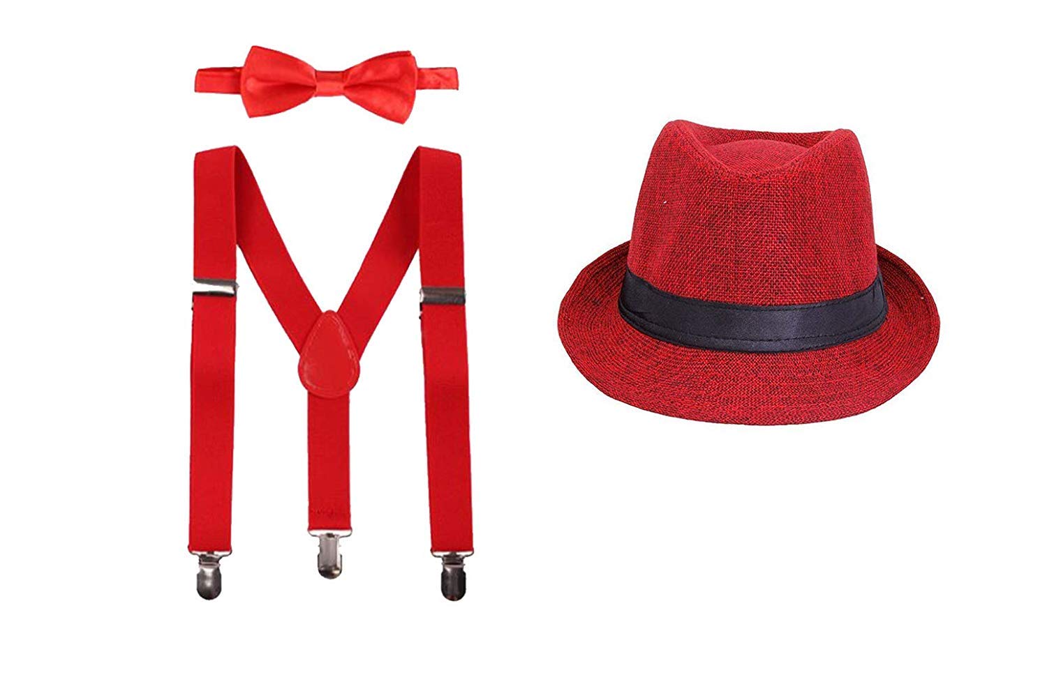 rr design Suspender and Bow Tie Set with Matched Hat for Men-Free Size-Red-picture-36