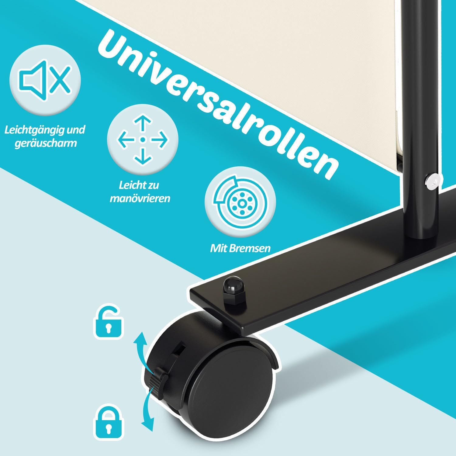 Paravent Raumteiler Klappbar Freistehend Trennwand auf Rollen, Umkleide Sichtschutz, Raumtrenner 3 Teilig 263 x 180 cm, freistehendes Raumteiler für Büro Schlafzimmer - Beige