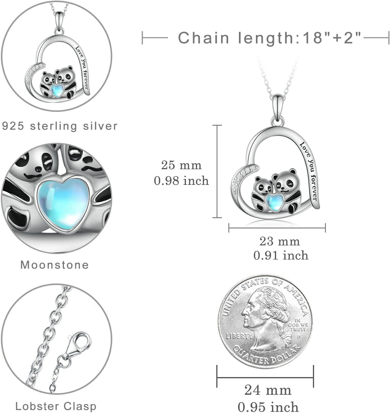 Panda Necklace 925 Sterling Silver Mom Panda Heart Pendant Panda Jewelry Gift for Women Mother's Day Gift - Image 6
