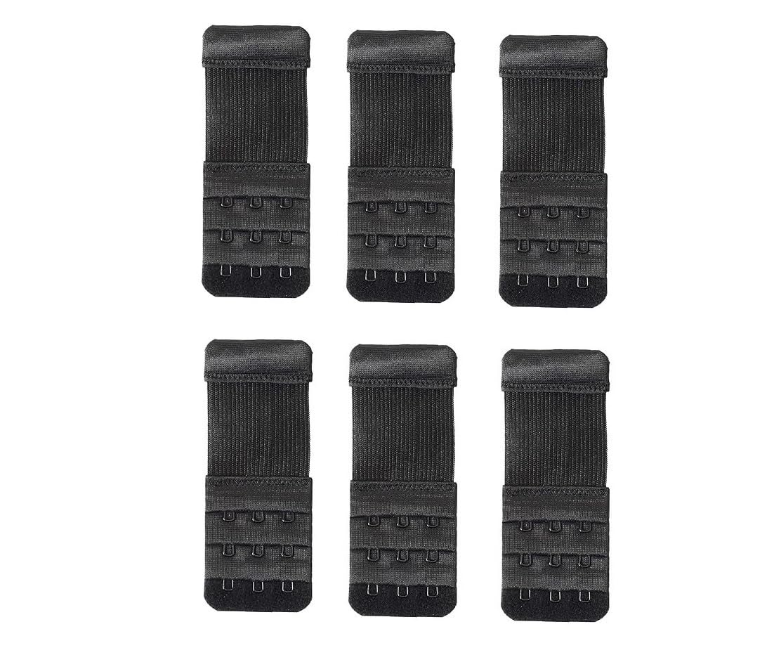 Bra Extender 3 Hooks, Rows Elastic Bra Band Hook Strap Extensions For Women and Girls Pack Of 6 Black Color-image-12