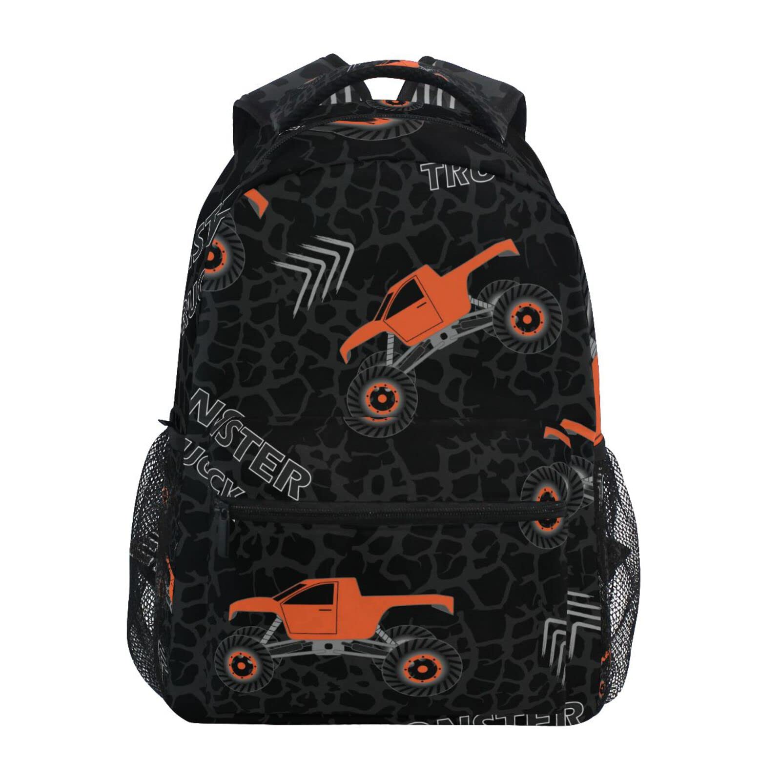 Krafig Orange Monster Truck Boys Girls Kids School Backpacks Bookbag, Elementary School Bag Travel Backpack Daypack