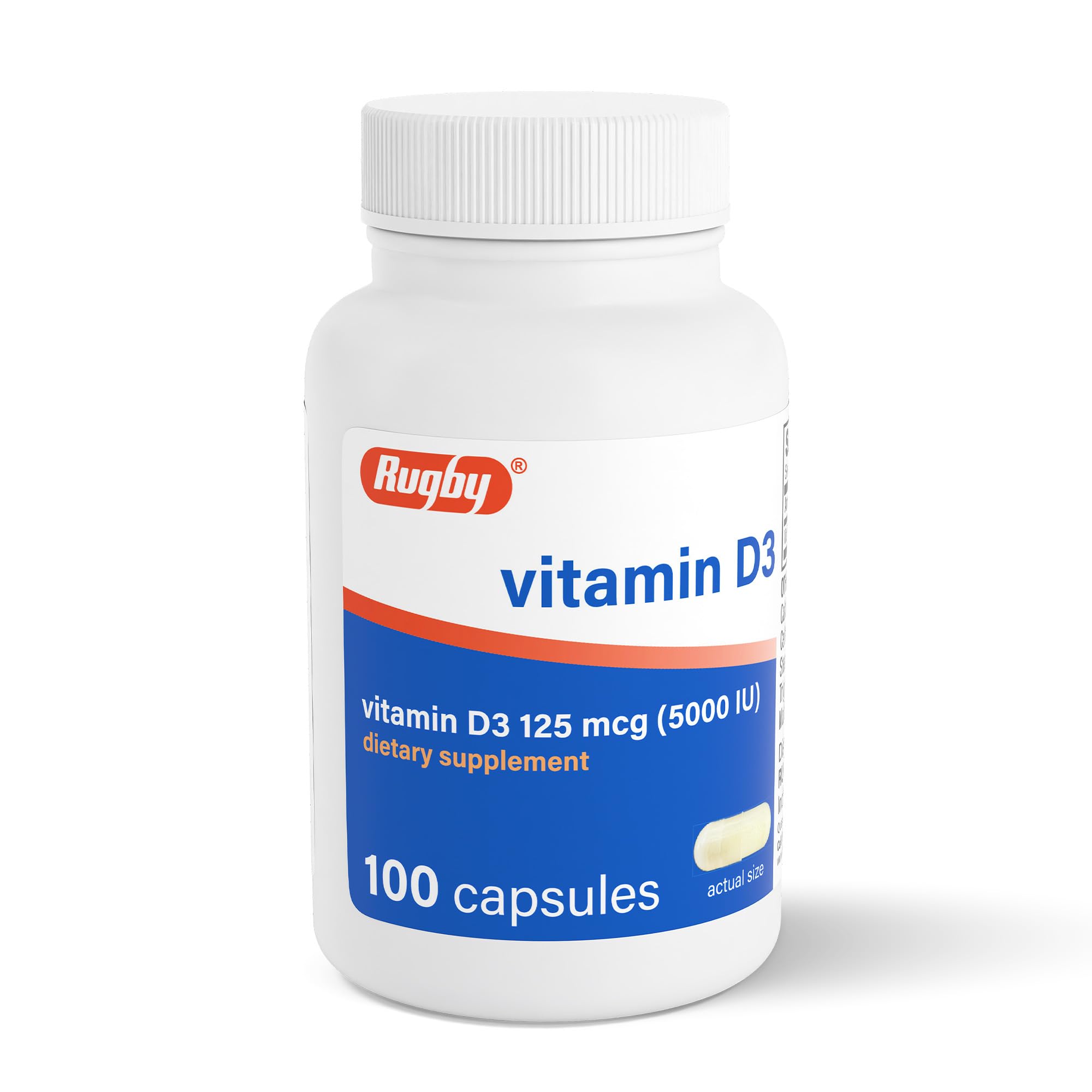 RUGBY LABORATORIES ViItamin D3, 125 mcg, 100 Capsules (Pack of 1)