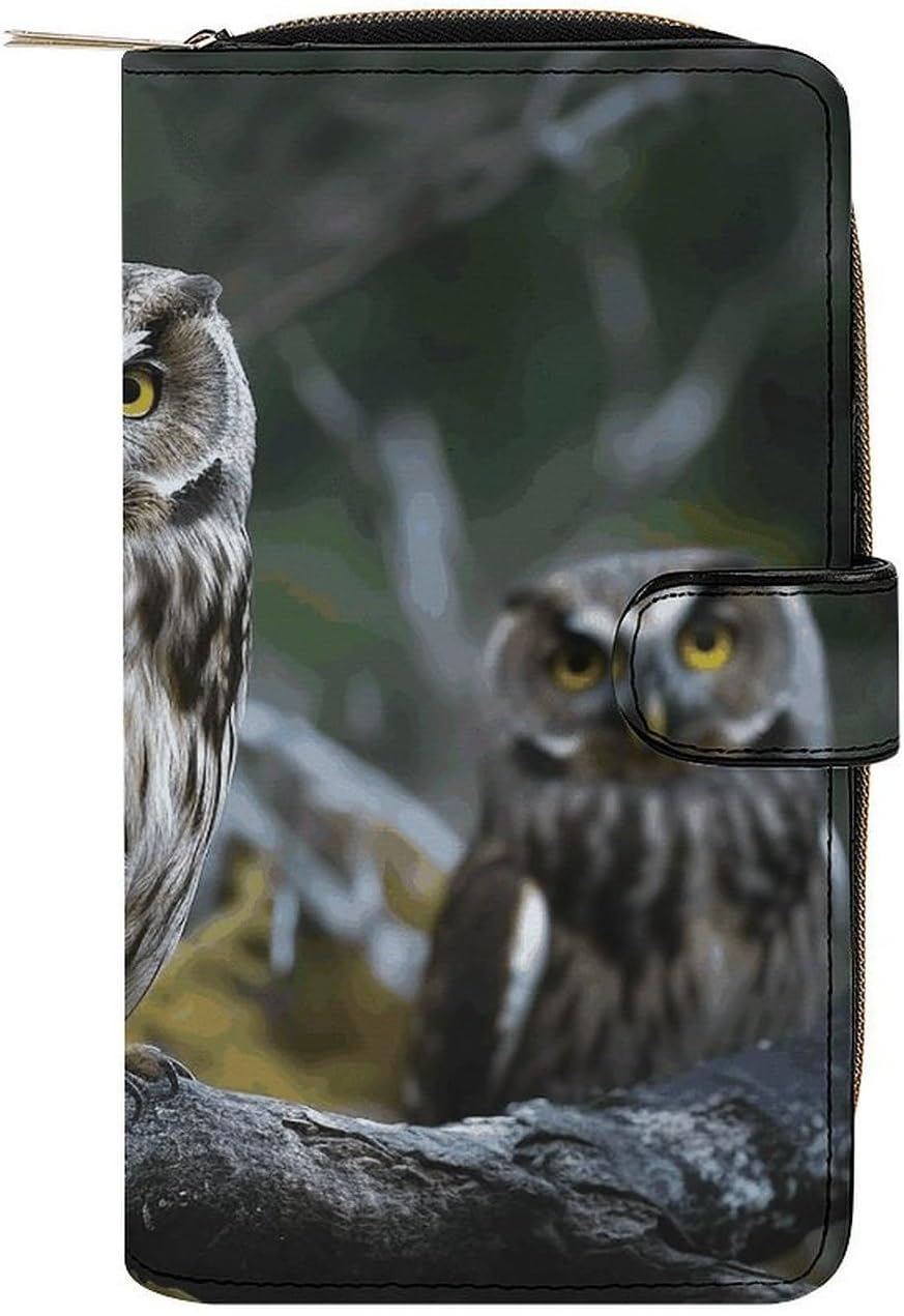 Wristlet Wallets for Women, Wild Owl Birds Printed Ladies PU Vegan Leather Clutch Wallet Zip Around Phone Purse Card Holder Organizer,Work & Daily Use