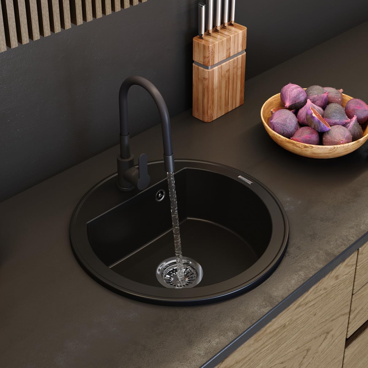 Granitan - Okrągły zlewozmywak granitowy ARNO - zlewozmywak jednokomorowy z syfonem chrom - 6 kolorów - średnica 49 cm - w zestawie GraniProtect - wysokiej jakości towarzysz kuchni