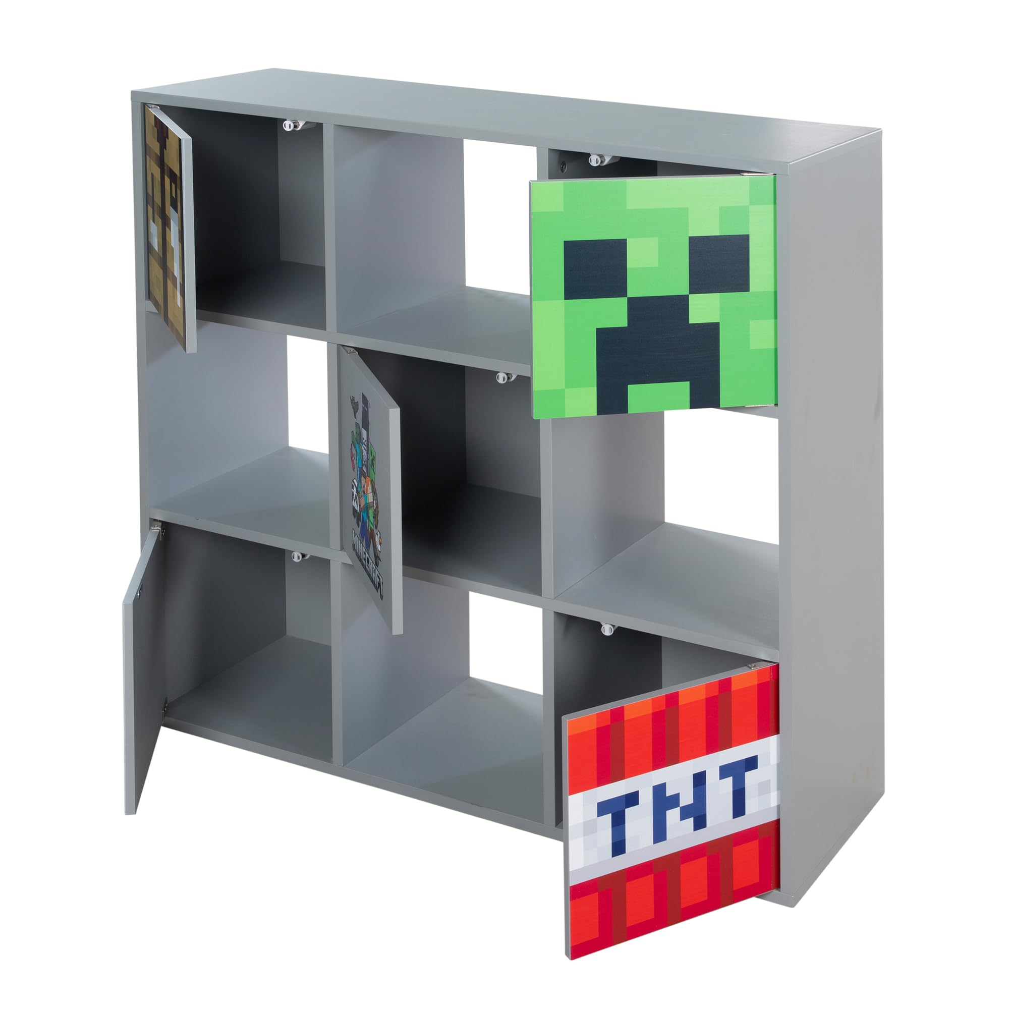 phoenix group Minecraft regał 3 x 3, ścianka działowa z drzwiami i otwartymi półkami, szary