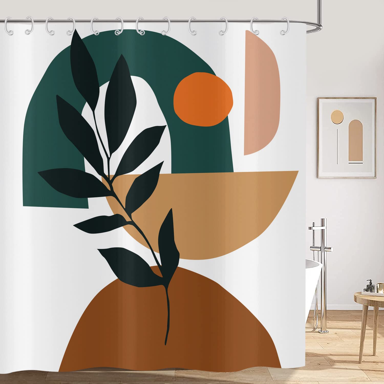 Boho Shower Curtain 240x180, Hnmdmyi Mid Century Abstract Terracotta Aesthetic Plant Eucalyptus Sun Bathroom Curtains Modern Minimalist Geometric Art Waterproof Polyester Fabric Washable Bath Curtains