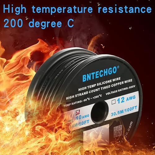 Miniatura 7 de BNTECHGO 10alambre de silicona de calibre 50pies ultra flexible de alta temperatura 200oC 600V 10AWG silicona 1050hebras de alambre trenzado alambre
